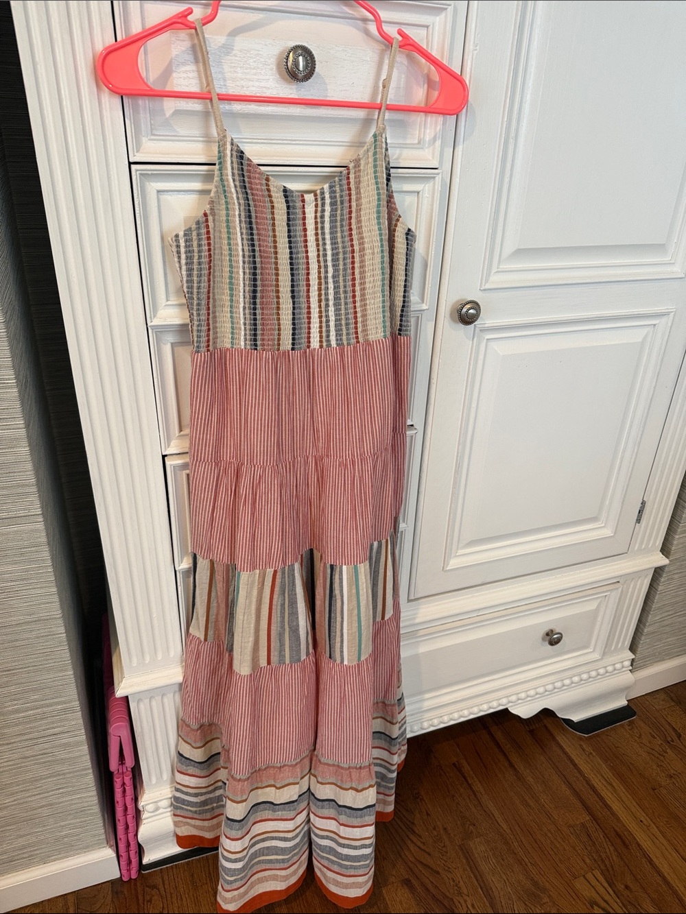 THML Striped Tiered Maxi Dress in Pink and Neutral Tones
